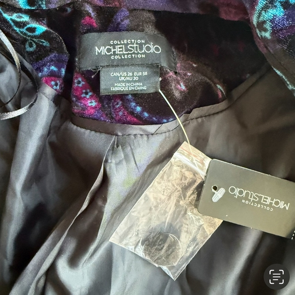 Michel Studio Black and Blue Paisley Velvet Blazer Size 26 Holiday Party Evening - Picture 4 of 12